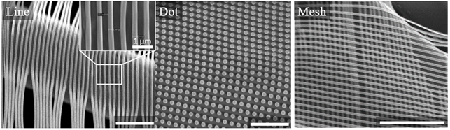 섬유 위에 전사된 다양한 나노스케일 패턴