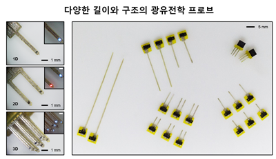 그림 2. 3D 프린팅으로 제작한 다양한 디자인의 광유전학 프로브 