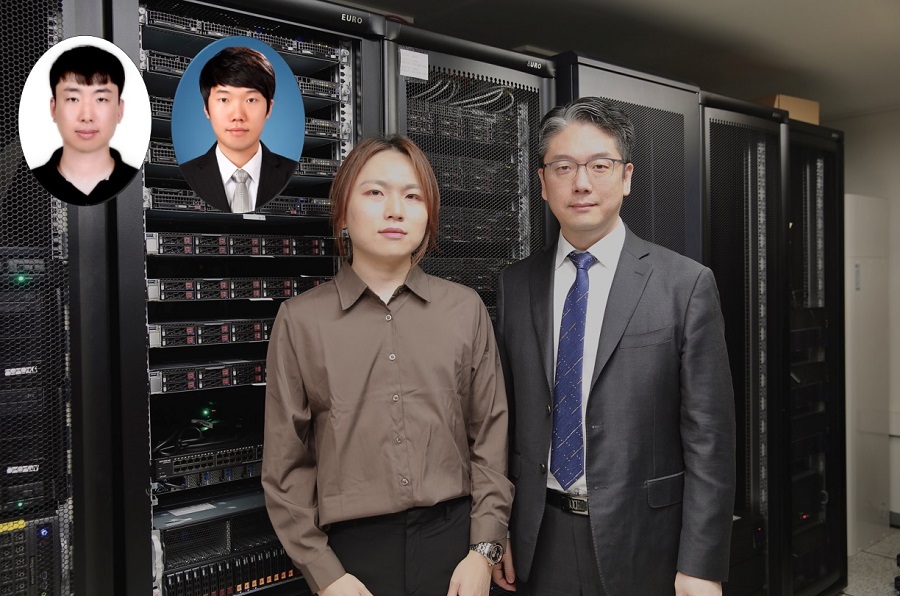 사진 1. (왼쪽부터) 윤희용 박사과정, 한동형 박사과정, 오세연 박사과정, 김민수 교수